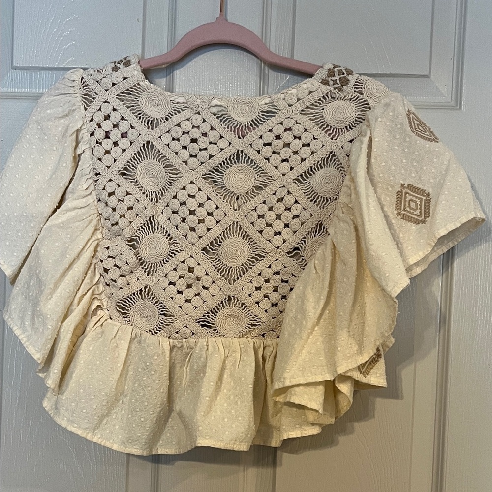 Miss Me Buckle Elegant Cream Lace-Up Bohemian Blouse Xsmall - Picture 7 of 7